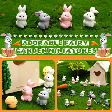 Marsui 100 Pcs Bunny Miniatures Figurines Rabbit Miniature Accessories Easter Garden Landscape Garden Bunny for Easter Accessori