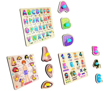 Appster Colorful Wooden Puzzle Toy For Kids Jigsaw Puzzles For Adults Baby Learning Educational Toys Board Game (Abcd + Body Par