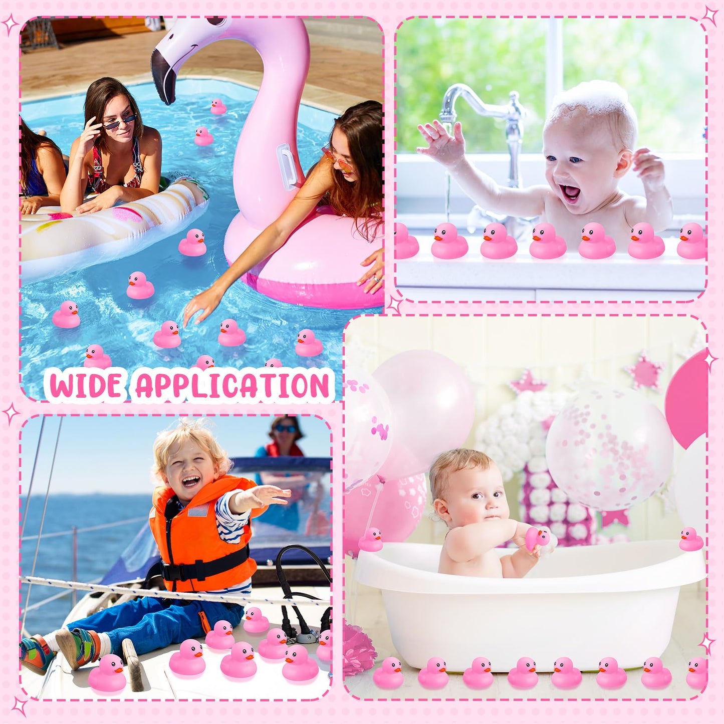Hungdao 48 Pcs 2 Inch Mini Rubber Ducks For Kids Children Party Favors Bulk Bath Ducks Summer Pool Floating Toys Rubber Duckies Birthday Gifts For Boys Girls Baby Shower Supplies(Pink)
