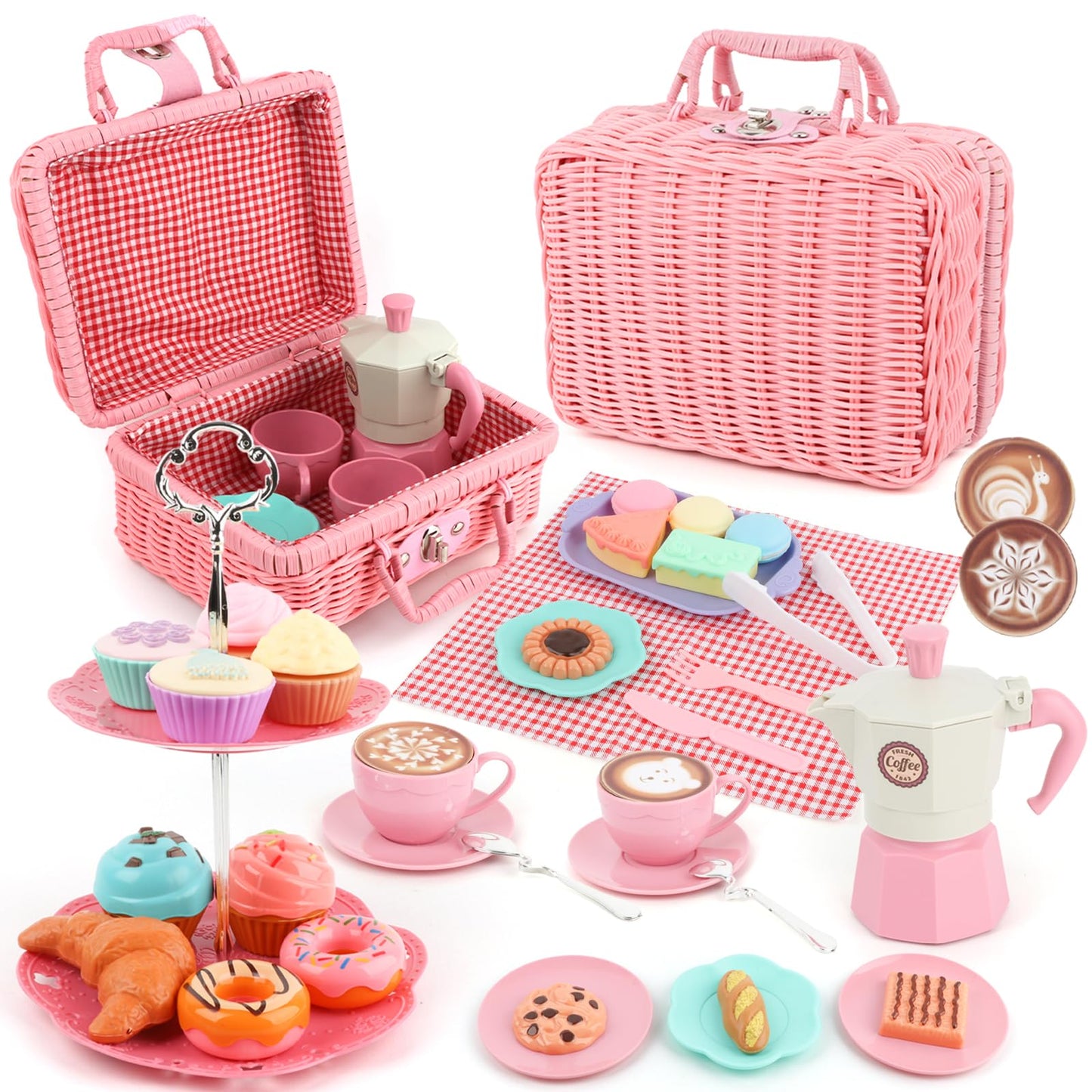 Viwulute Afternoon Tea Toys Set Pretend Play Food Toys for Toddler Girls, Party Tea Playset Toy Gifts for 3 4 5 6 Year Old Girl