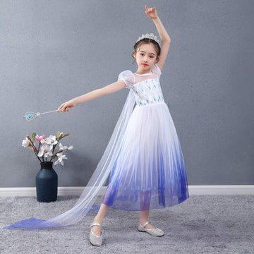 Sototoo Elsa Costume Long Sleeves Princess Dress Queen White Costume Cosplay Dress Up With Accessories Halloween (White 2,5-6Yea