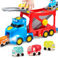 VROOMIX 7-in-1 Extra Large City Truck Toys for Boys Girls, Big Transport Vehicle Carrier Truck with 6 Cars, Extendable Head, Sou