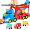 VROOMIX 7-in-1 Extra Large City Truck Toys for Boys Girls, Big Transport Vehicle Carrier Truck with 6 Cars, Extendable Head, Sou