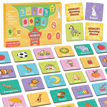 First Words Memory Game, Memory Games For Kids Ages 4-8, Matching Games For Toddlers 3-5, 60 Flash Cards Phonics Games, Memory C