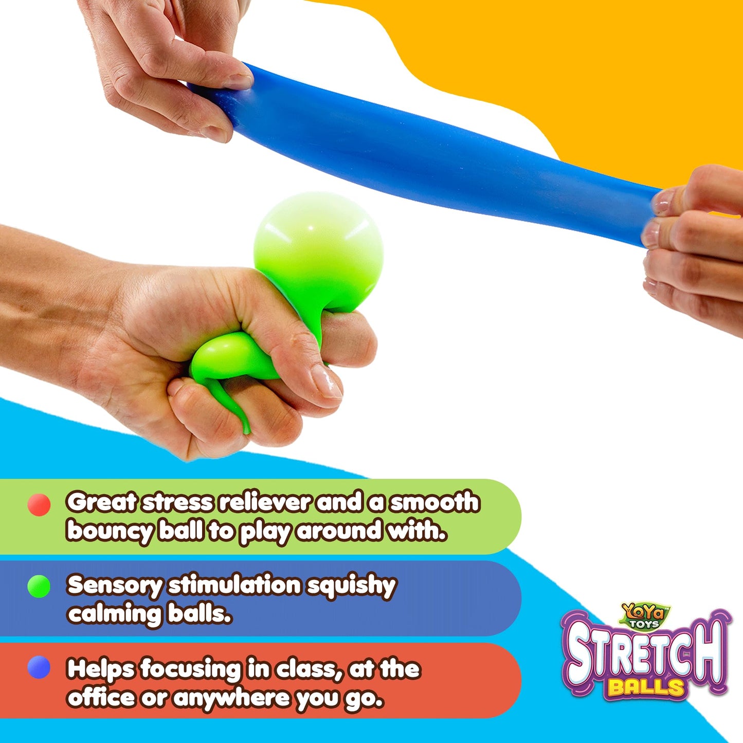 Yoya Toys Pull, Stretch And Squeeze Stress Balls - 3 Balls, Elastic Sensory Balls For Stress And Anxiety Relief, Autism And Special Needs Toys, Calming Fidgets For Kids And Adults, Ideal For Classroom