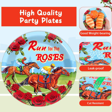 Qyeahkj 100 Pcs Kentucky Party Supplies Derby Day Tableware Set Run For The Roses Party Plates Napkins Forks Disposable Horse Ra