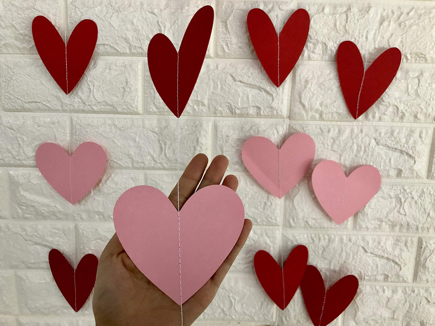 80 Heart Garland Red & Pink- Valentines Day Decoration, Hanging Hearts, Valentines Day Banner, Hanging Valentines Garland, Valen