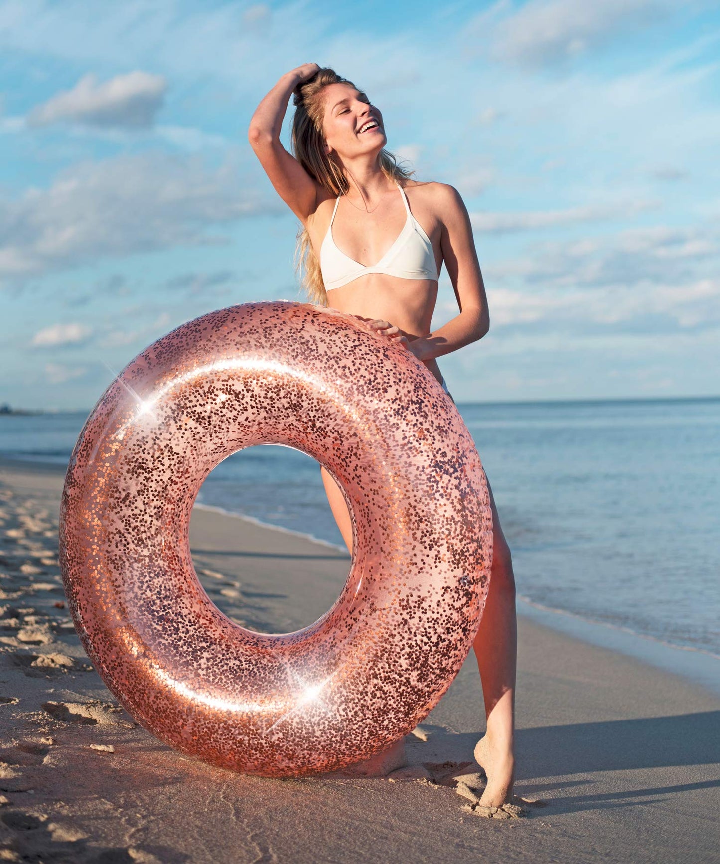 PoolCandy Jumbo Pool Tube, 48, Rose Gold Glitter