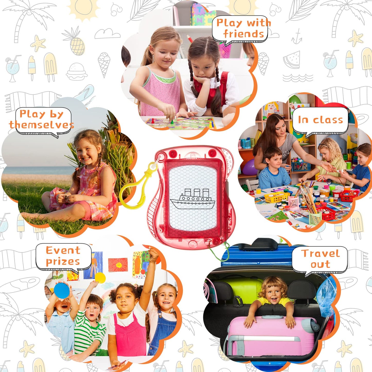 24 Pcs Mini Magnetic Drawing Doodle Board For Kids Backpack Keychain Clip Drawing Board Erasable Sketch And Painting Pad For Classroom Rewards Party Favors Goodie Bag Stuffers (Bear)
