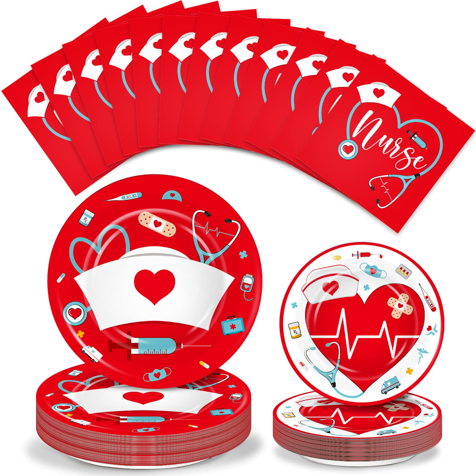 200 Pcs Graduation Nurse Party Decorations Doctor Nurse Week Party Plates Include 9 Inch 7 Inch Paper Disposable Plates Lunch Na