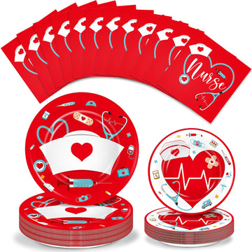 200 Pcs Graduation Nurse Party Decorations Doctor Nurse Week Party Plates Include 9 Inch 7 Inch Paper Disposable Plates Lunch Na