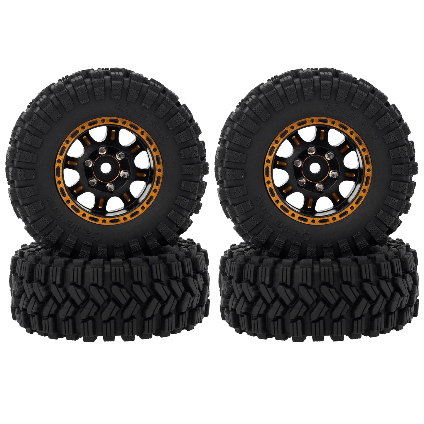 MEUS RACING 1.2 Beadlock Wheels Tires Set Brass Rim for TRX4M SCX24 FCX24 AX24 1/24 1/18 RC Crawler Car, Negative 4mm 42g (Black