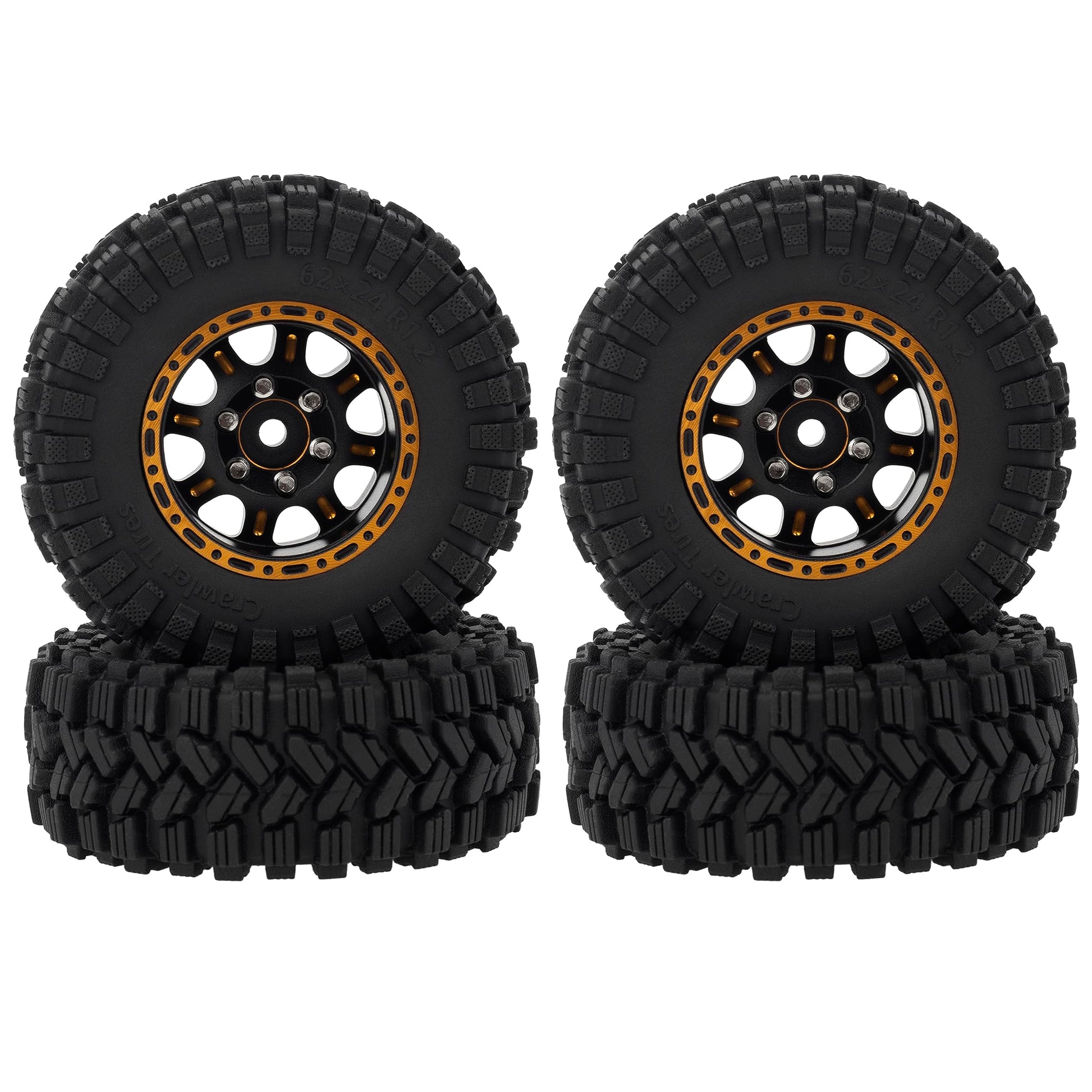 MEUS RACING 1.2 Beadlock Wheels Tires Set Brass Rim for TRX4M SCX24 FCX24 AX24 1/24 1/18 RC Crawler Car, Negative 4mm 42g (Black