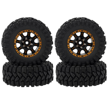 MEUS RACING 1.2 Beadlock Wheels Tires Set Brass Rim for TRX4M SCX24 FCX24 AX24 1/24 1/18 RC Crawler Car, Negative 4mm 42g (Black