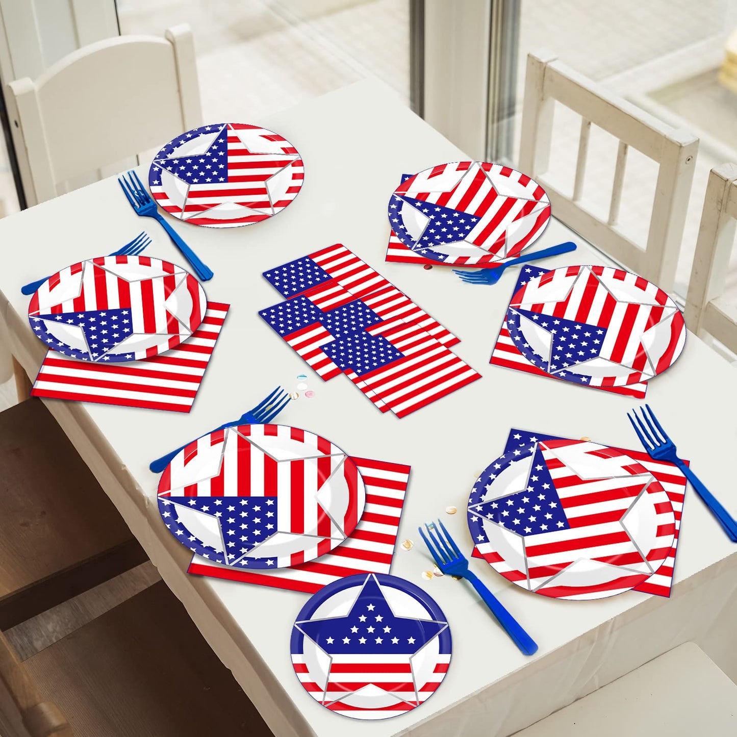 Wiooffen 96 Pcs Veterans Day Party Supplies Memorial Day Tableware Set 4Th Of July Paper Plates Patriotic Freedom Stars Party Pl