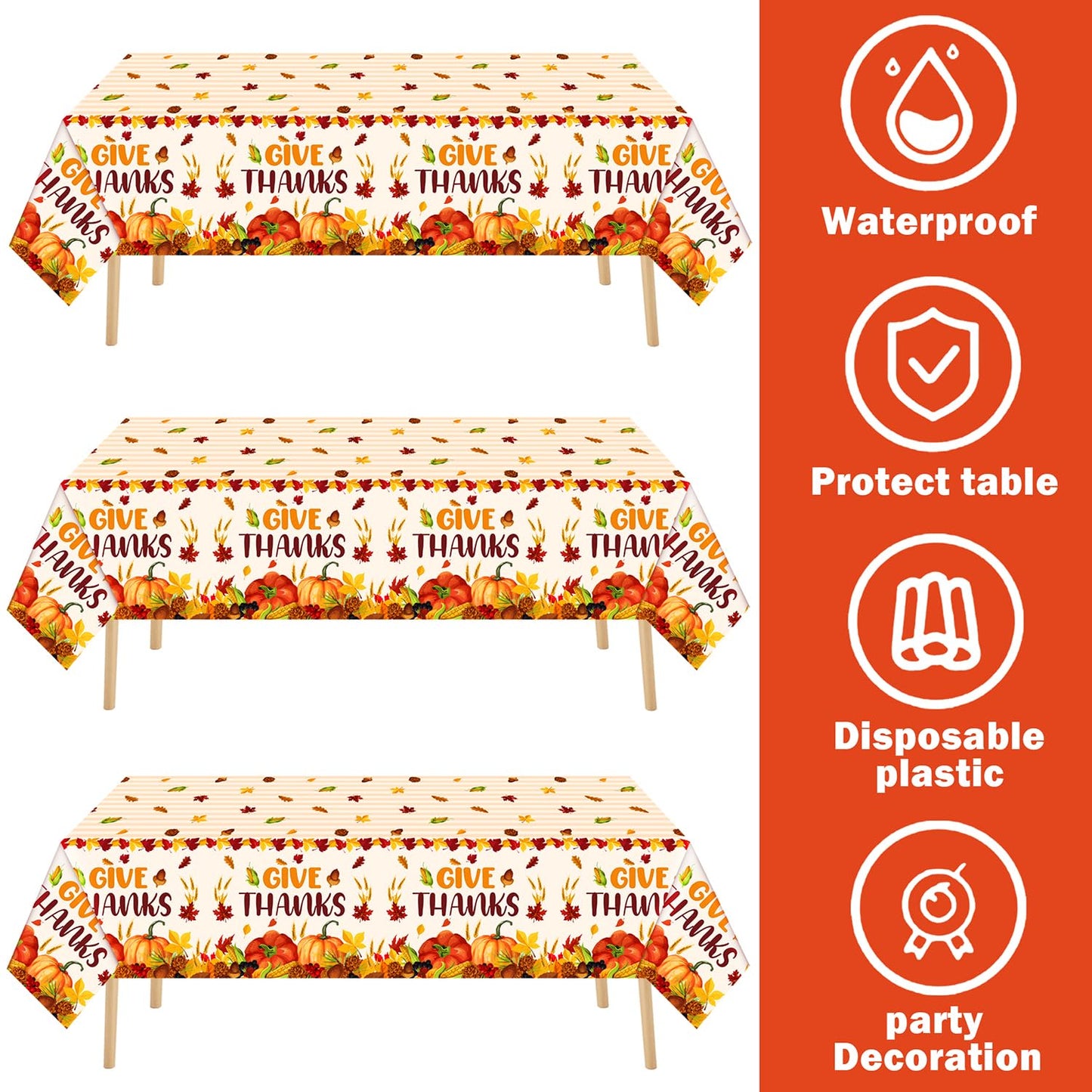 UROINEPA Thanksgiving Tablecloth 3 Pcs Fall Table Cloths Rectangle Maple Leaf Pumpkin Table Cloth Autumn Tablecover for Thanksgi