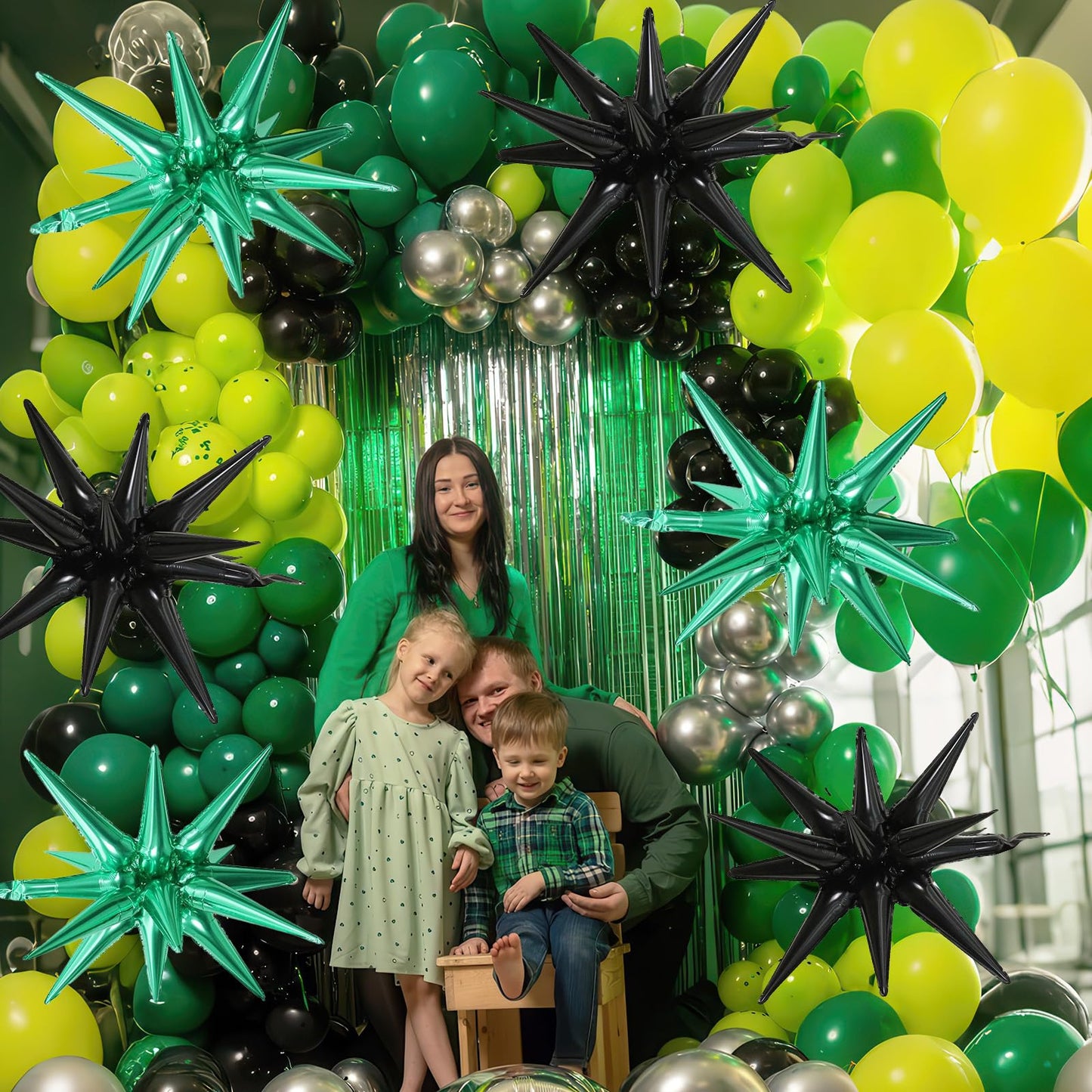 6PCS Star Balloons, 22Inch Large Black Green Star Balloon Explosion Foil Balloons Cone Spike Balloon for Birthday Graduation Wed