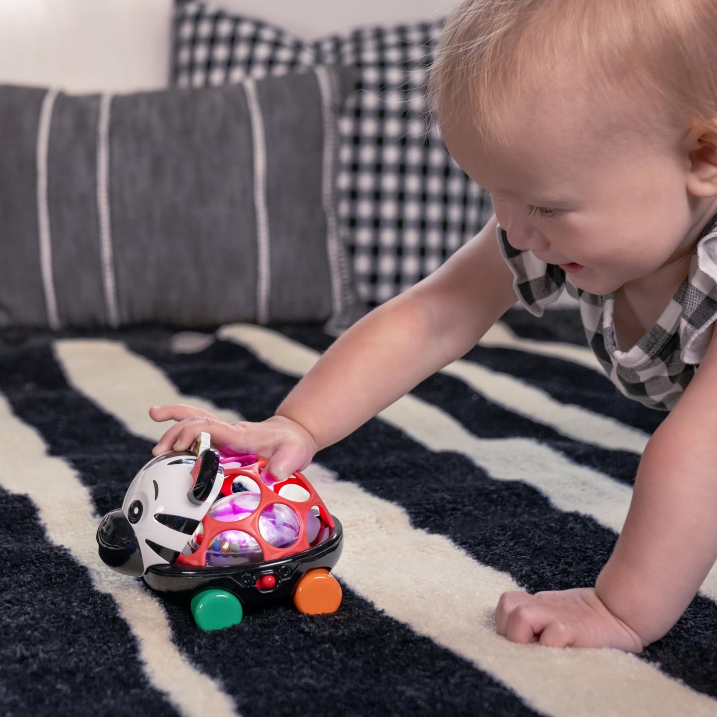 Baby Einstein Curious Car Zen Oball Toy Car & Rattle, Light Up, Ages 3 Months+, Zen The Zebra