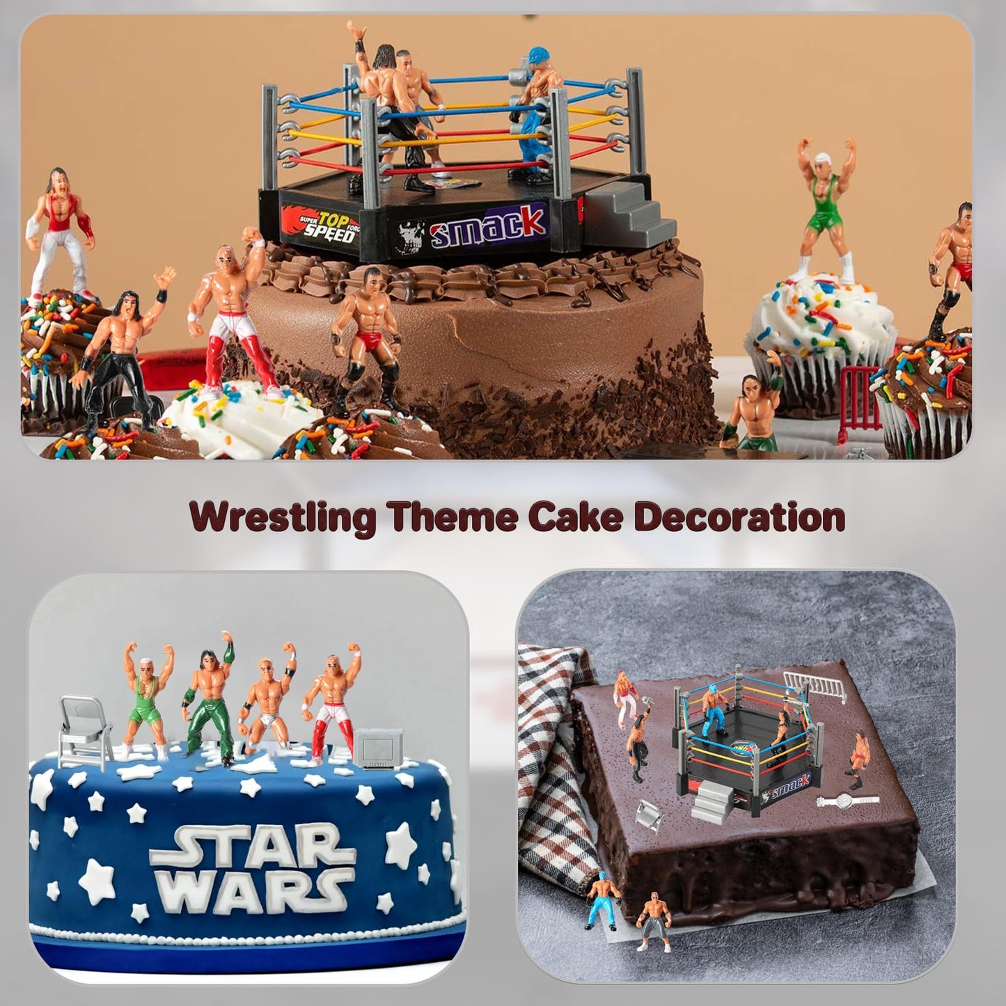 32Pcs Wrestling Toys For Kids, Wrestlers Playset With 12 Wrestling Action Figures, 2 Wrestling Rings, Many Realistic Accessories, Toy Figures & Playset Gift For 2 3 4 5 6 Boys Girls, Cool Cake Toppers