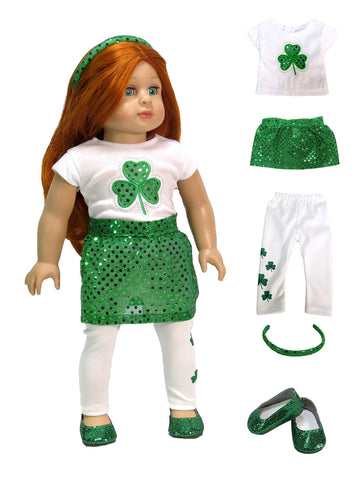 American Fashion World St. Patricks Day Outfit for 18-Inch Dolls | Headband and Shoes Included | enhanced Quality & Trendy Design | Dolls Clothes | Outfit Fashions for Dolls for Popular Brands