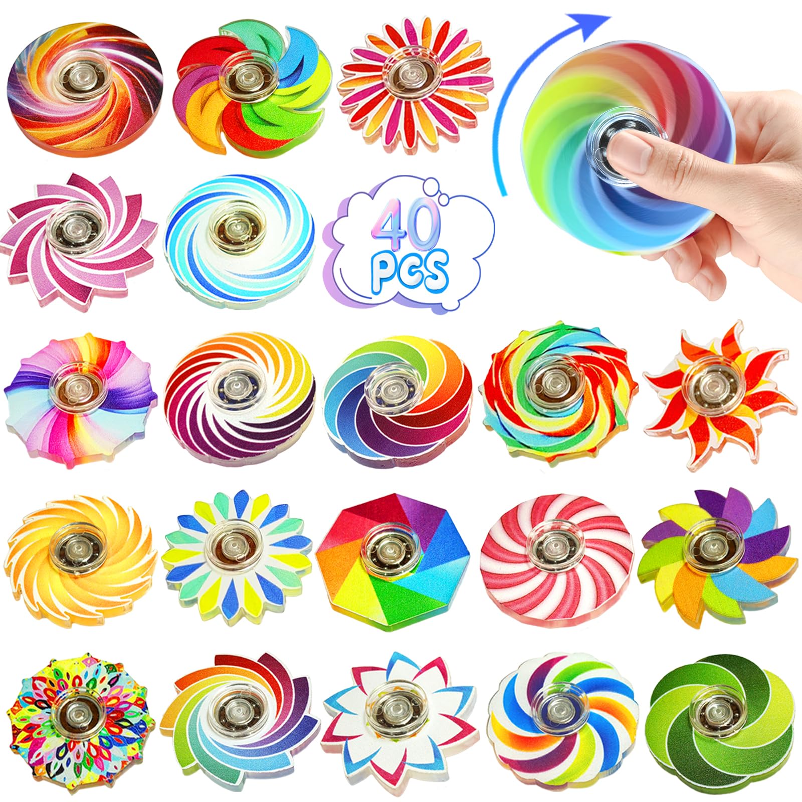 Funny Fidget Spinner Toys Bulk Mini 40 Pack,Birthday Gifts Party Favors Supplies Goodie Bags Stuffers for Kids Adults,Sensory To
