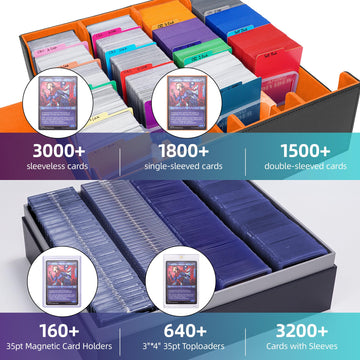Afiing Trading Card Storage Box 6000+ Capacity - Diy Toploader Case W/ 24 Dividers & 8 Supports, Fits 3X4 Rigid Card, Deck Box F