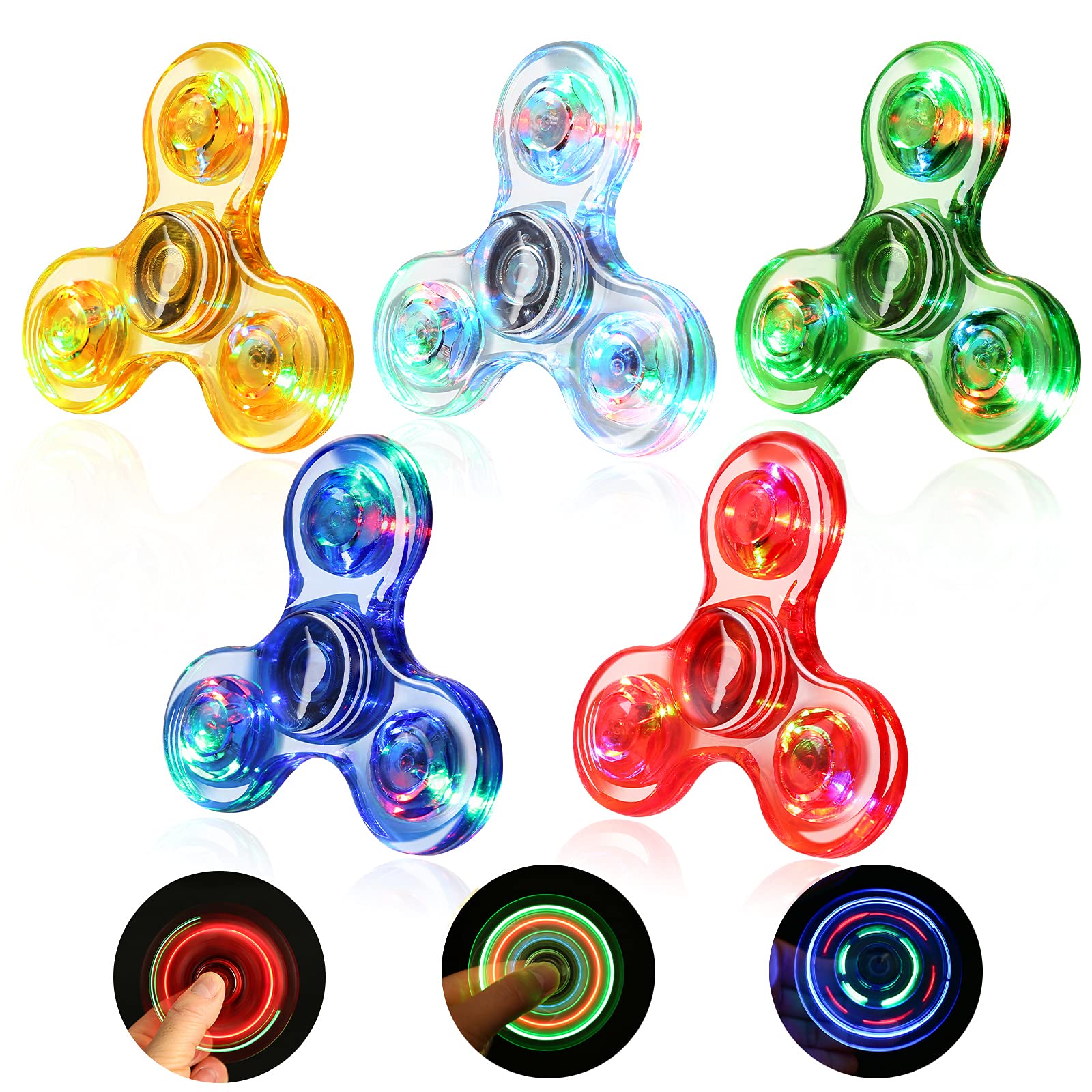 Scione 5 Pack Fidget Spinners, Led Light Up Fidget Spinner, Easter Party Favor Goodie Bag Stuffers Glow In The Dark Sensory Toys, Stress Reduction And Anxiety Relief Hand Spinner For Kids