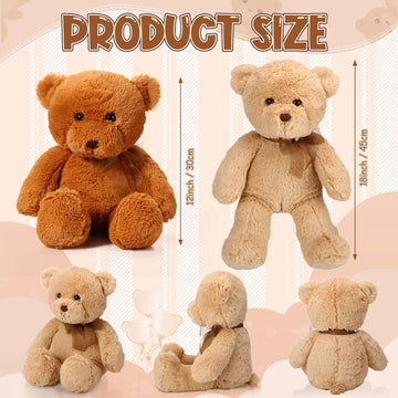Wettarn 2 Pack Plush Bear Stuffed Animal 18 Inch Cuddly Bears Plush Cute Stuffed With Bow For Children'S Day Valentine Day Birth