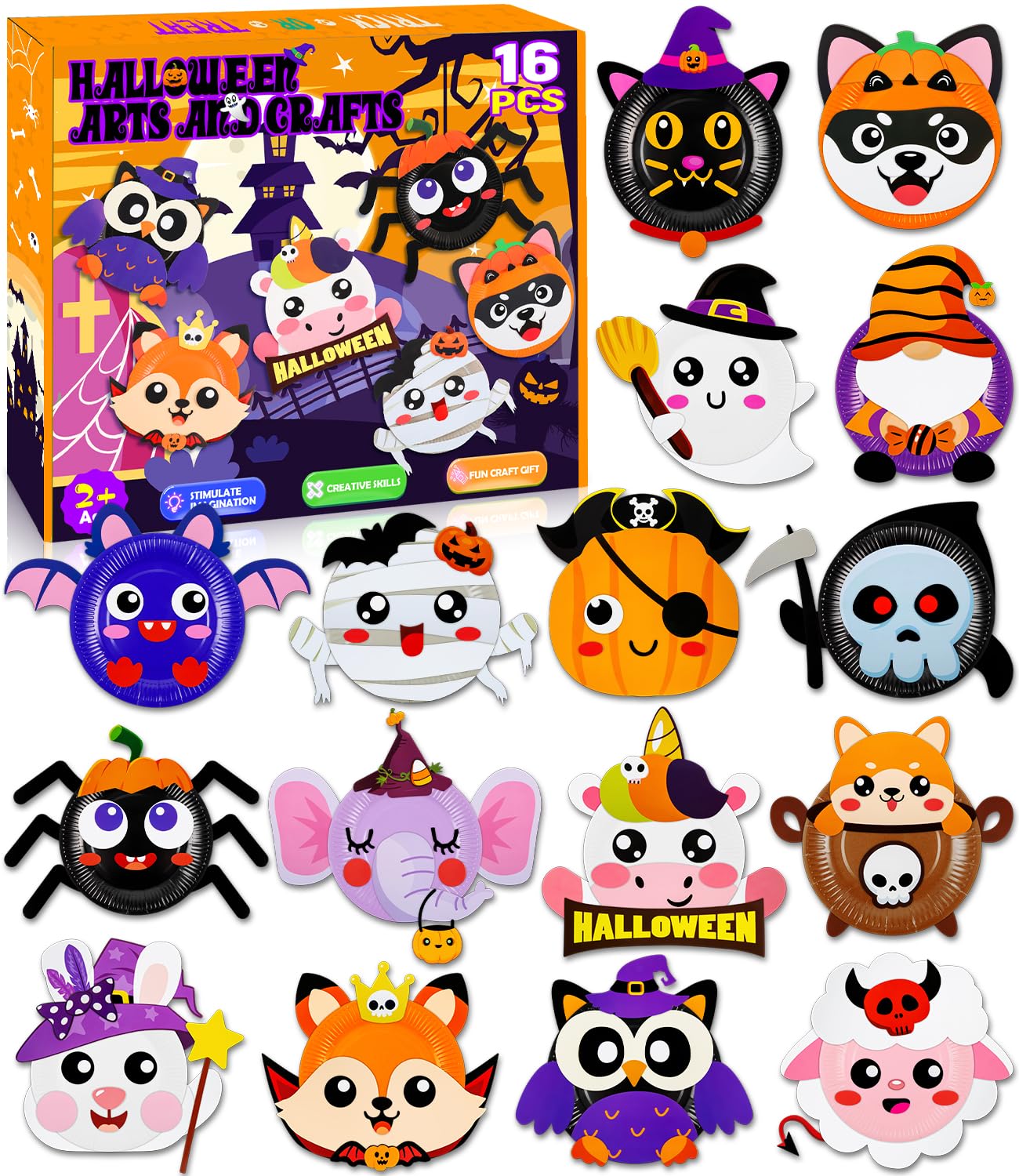 MDCGFOD 16 Pack Arts and Crafts for Kids, Toddler Crafts Animal Paper Plate Art Kit Gift for 3 4 5 6 Year Old Boys Girls DIY Kid