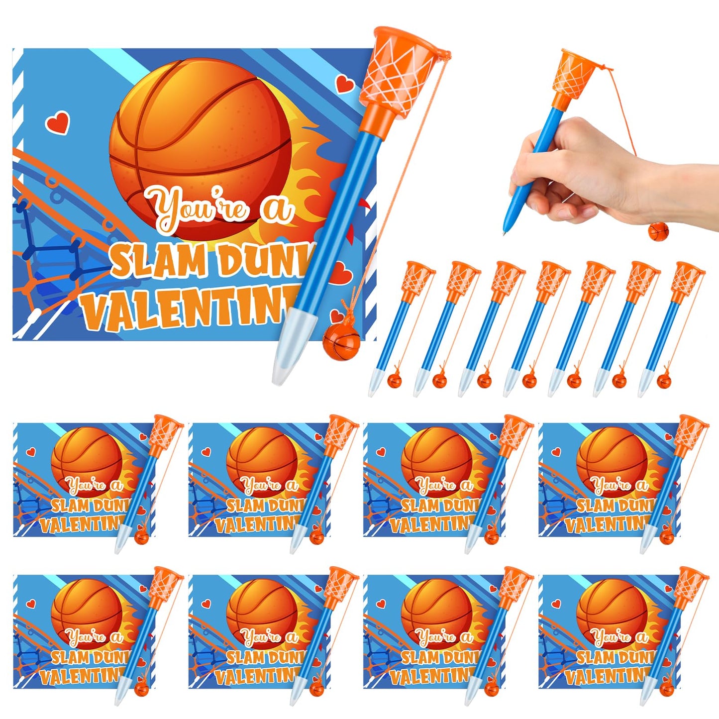 Skyygemm 30 Set Valentine'S Day Basketball Hoop Pens With Gift Card For Kid Valentine'S Day Classroom Exchange Gift School Sport