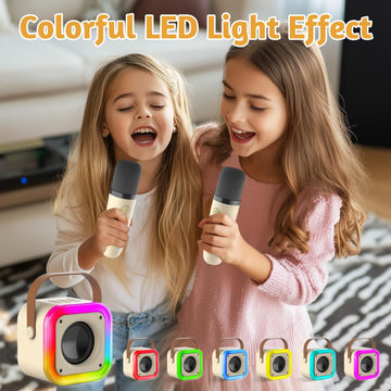 Mini Karaoke Machine For Kids, Bluetooth Karaoke Speaker With 2 Wireless Microphones And Led Lights For Kids And Adults, Birthda