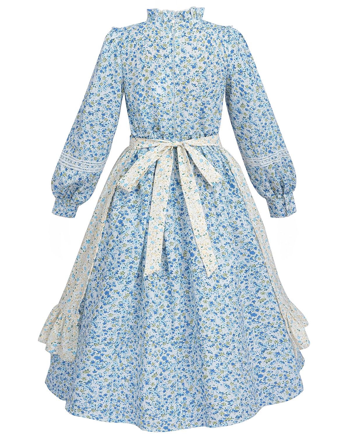 Fccam Prairie Colonial Dress Girls Long Sleeve Pioneer Dress Costume Floral Pioneer Girl Laura Ingalls Wilder Blue M