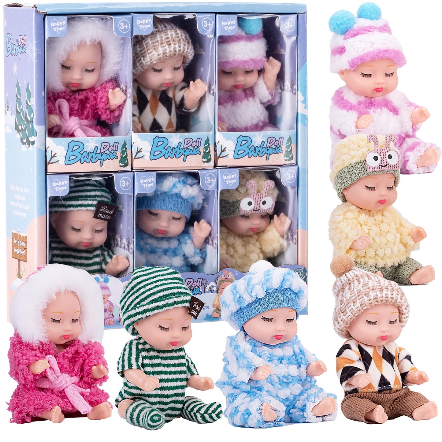 Vueos 4 Inch Mini Baby Dolls 6pcs Gift Set Included Cute Small Baby Doll with Clothes Suitability Kids 3 and Up Birthday Christm