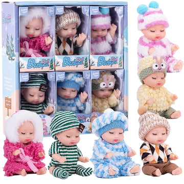 Vueos 4 Inch Mini Baby Dolls 6pcs Gift Set Included Cute Small Baby Doll with Clothes Suitability Kids 3 and Up Birthday Christm