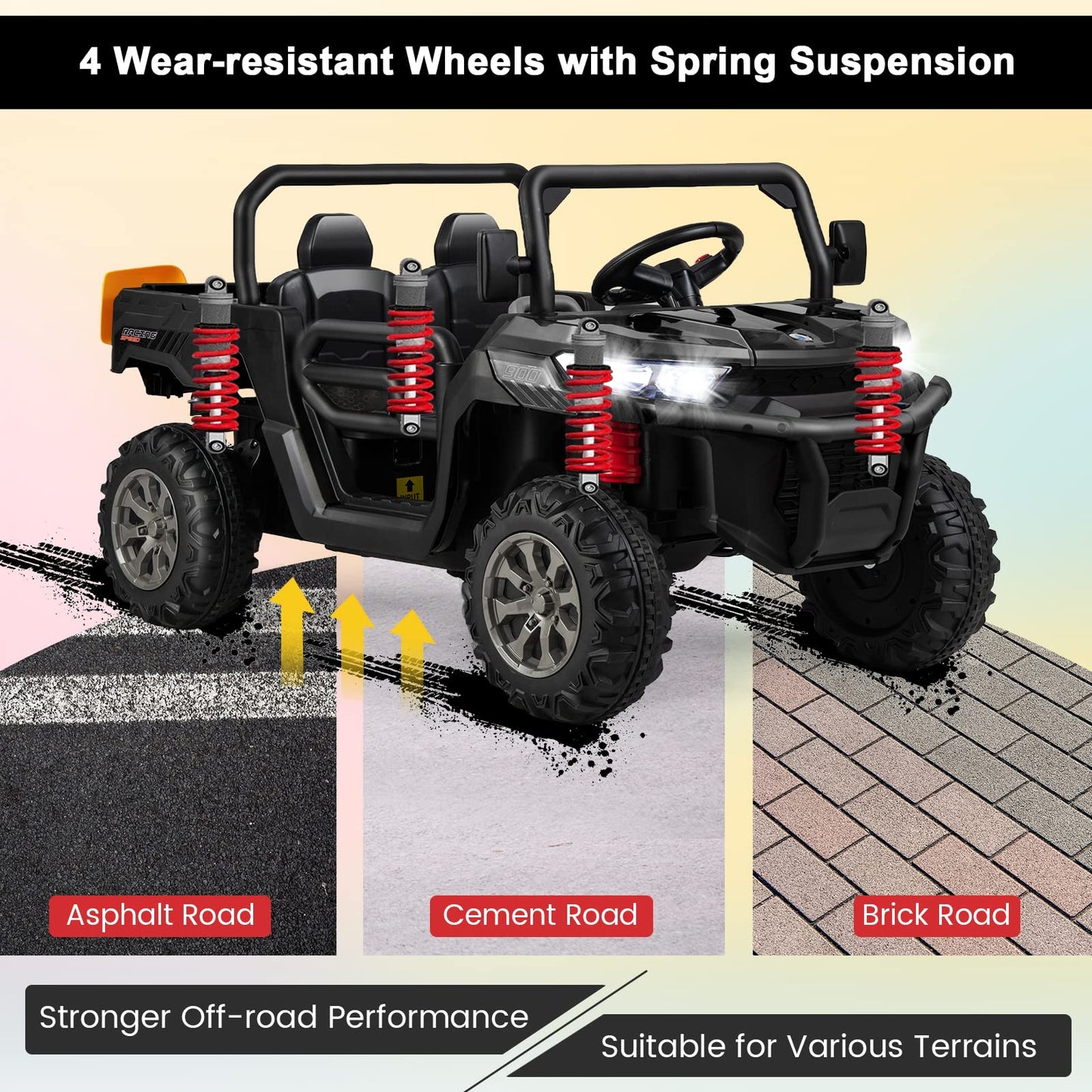Costzon Ride On Dump Truck With Remote Control, 12V Electric Kids Utv W/Electric Dump Bed, Rocking Function, Shovel, 4 Spring Suspensions, Wireless Design, 2-Seater Ride On Car Gift For Kids (Black)