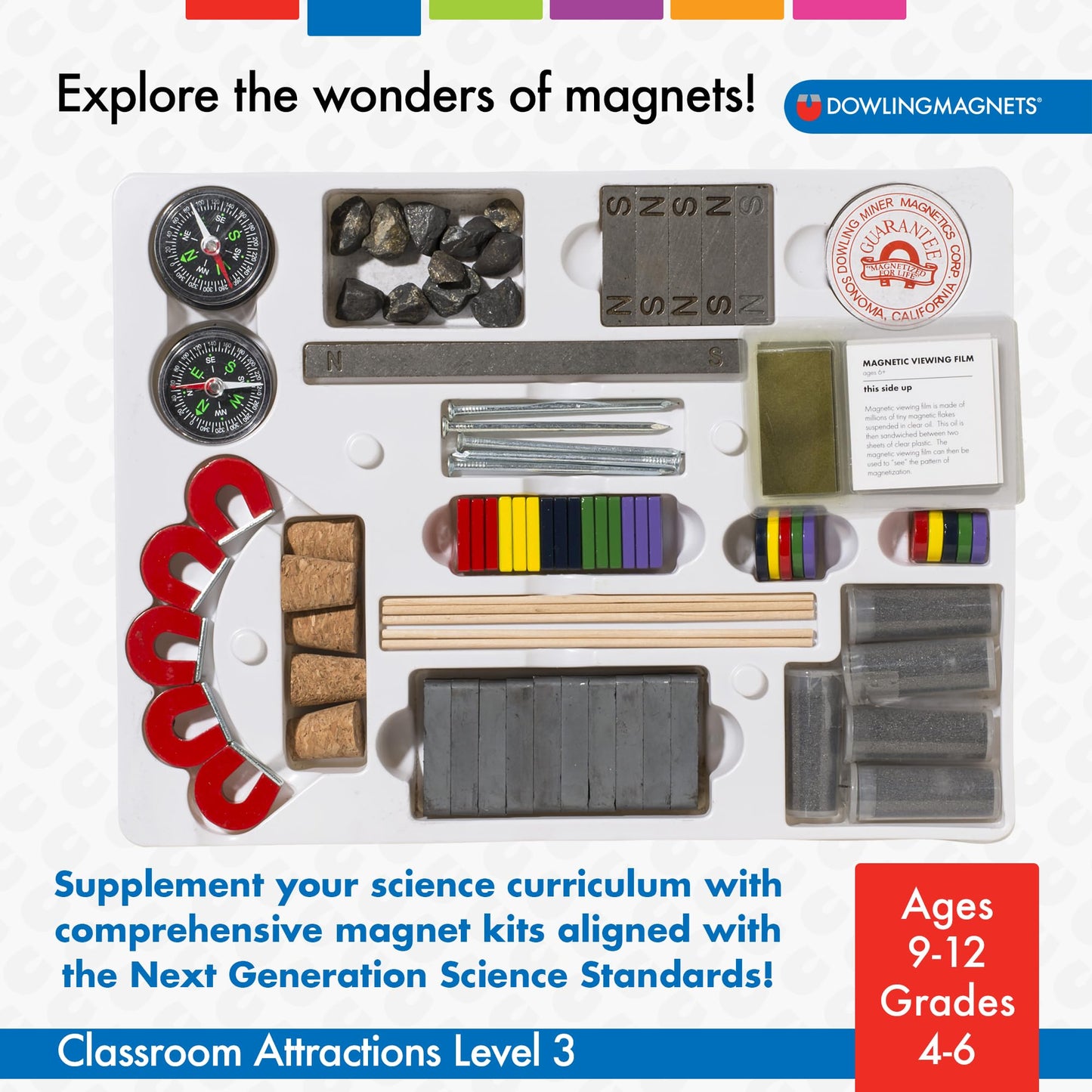 Dowling Magnets Classroom Attractions Comprehensive Magnet Lab: Level 3  Grades 4-6  Ages 9-12 (13 inches Long x 9.50 inches Wide x 2.25 inches high)