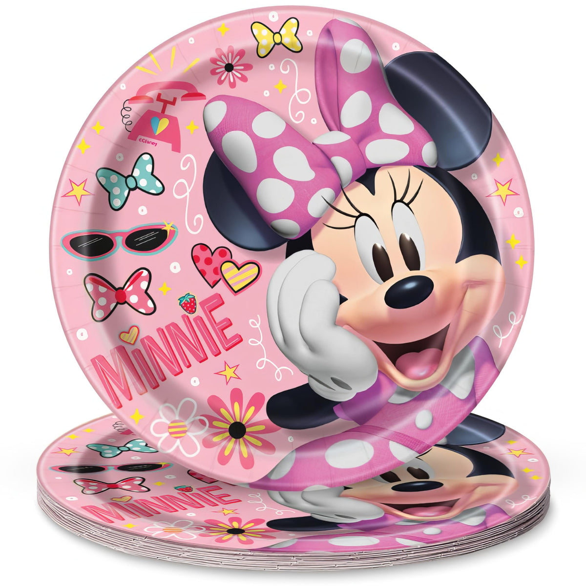 Unique Round Dinner Paper Plates  21.9cm, Minnie Mouse, 8 Pcs