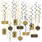 Beistle 24 Piece Roaring 20 Swirls 1920s Theme Party Decorations Dangling Whirls, 17-32, Black/Gold
