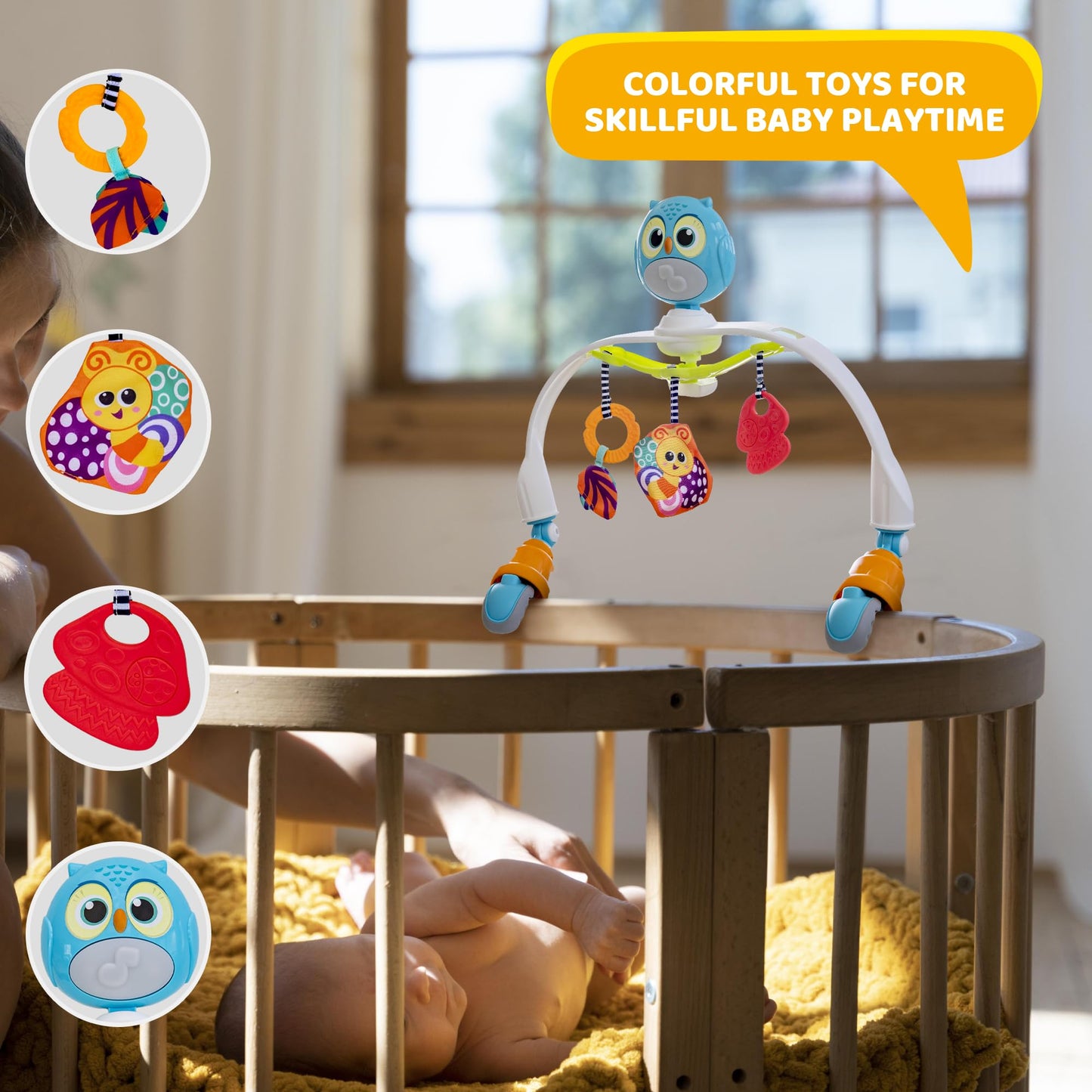 Baby Stroller Arch Toy With Relaxing Music & Lights - Adjustable Activity Arch & Play Accessories - Baby Bouncer Toy Bar, Carseat, Crib, Stroller Hanging Toys For Infants 0 Months Old & Up