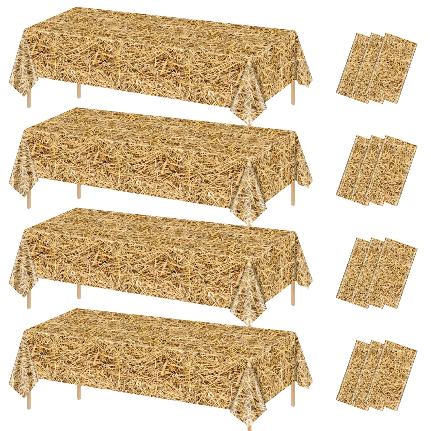 PTECDROTS 4Pcs Straw Tablecovers, Westtern Theme Birthday Tablecloths Plastic Farm Hay Table Cloths for Cowboy Western Party Sup