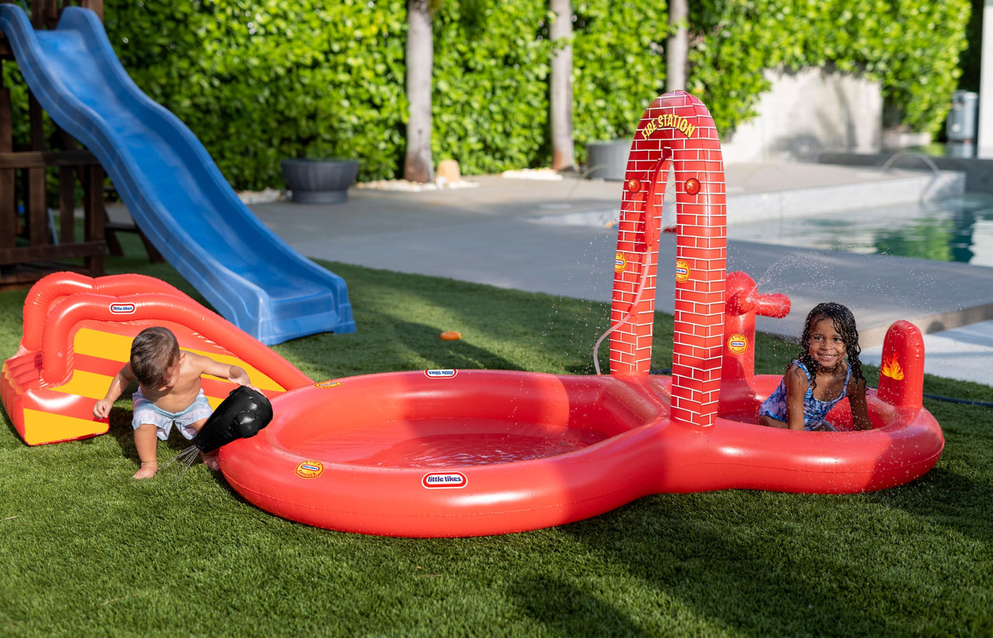 Little Tikes Fire House Adventure Inflatable Play Center Pool and Sprinkler.