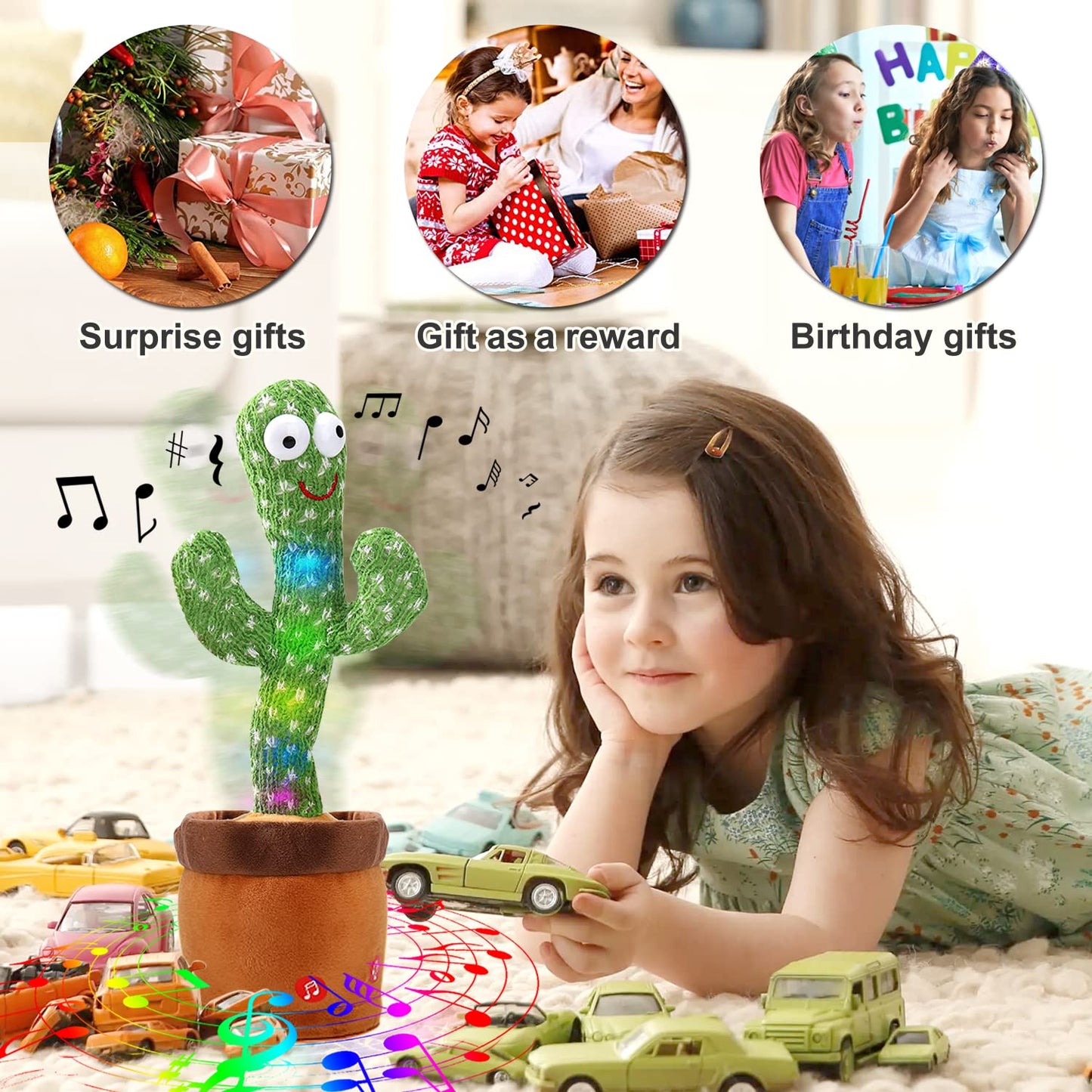Hongsome Cactus Adjustable Volume Mimicking Toy, Talking Cactus Baby Toy That Repeat What You Say Singing Dancing,Funny Push Toy