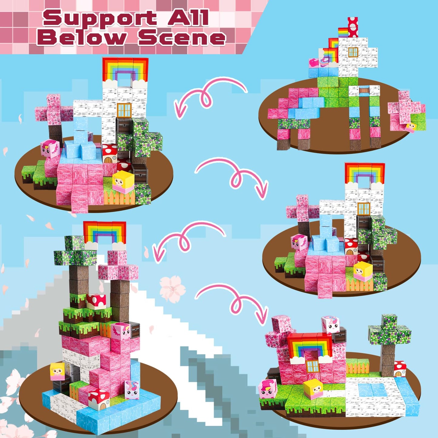 Goody King Magnetic Blocks | 100PCS Build Magnetic Pink Castle Magnetic Set,Magnetic Building Cube Game for Kids Age 3 4 5 6 7 8