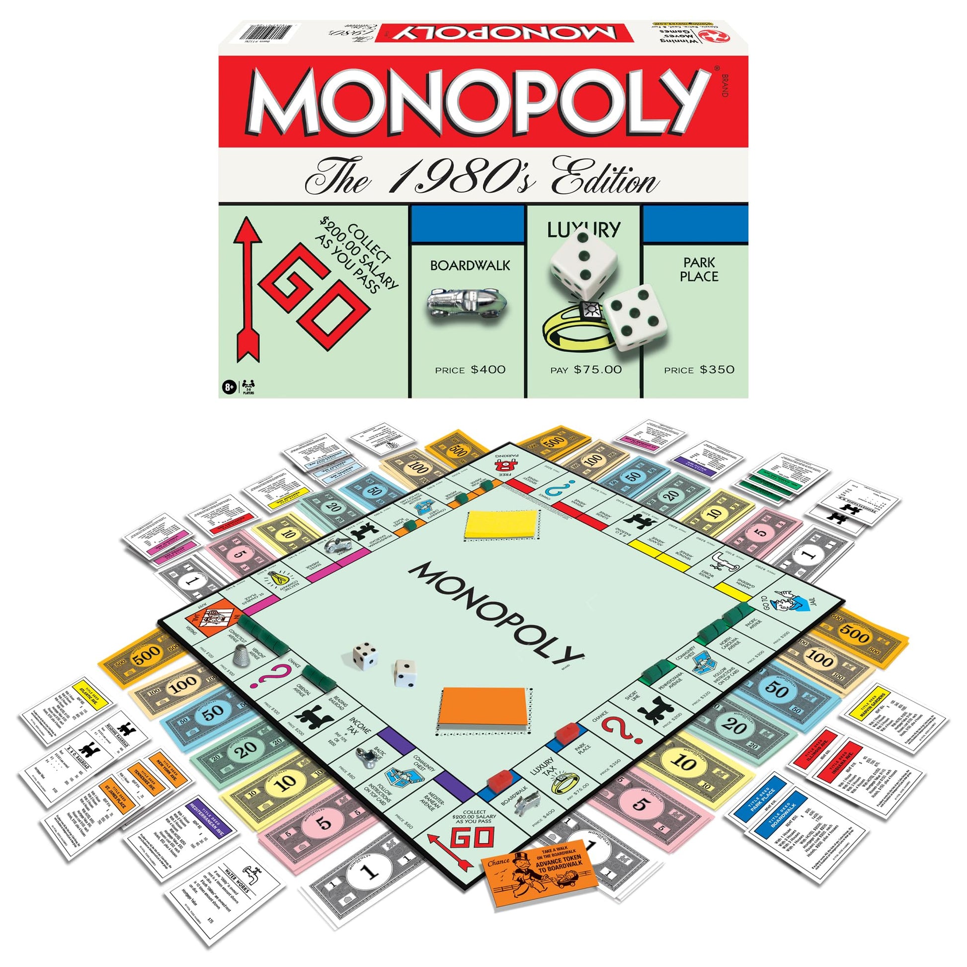 Monopoly The 1980'S Edition With Original 1980'S Artwork & Components Incl. All Classic Tokens, By Winning Moves Games Usa, Classic Family Board Game With Classic Tokens, For 2 To 8 Players, Ages 8+