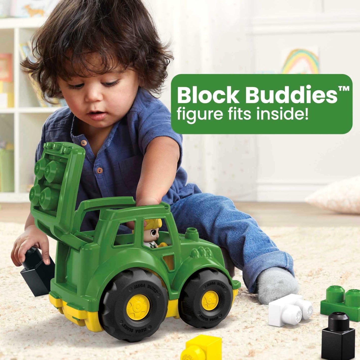 MEGA BLOKS John Deere Toddler Building Blocks Toy Set, Lil Tractor with 6 Pieces and Storage, 1 Figure, Green , Ages 1+ Years