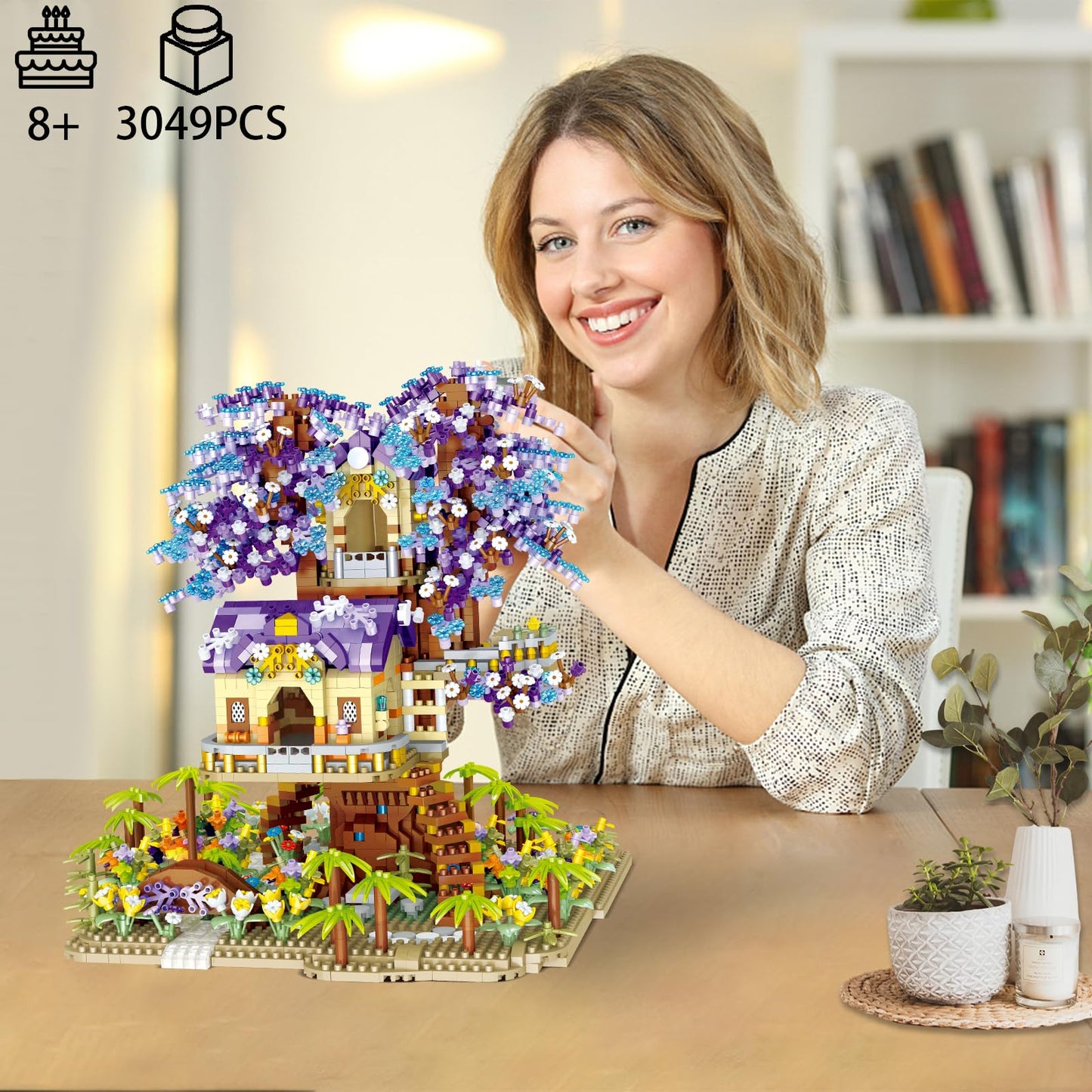Pqkie Tree House Building Set,3049 Pcs Friendship Treehouse Street View Building Kit,Stem Creative Forest House Micro Blocks Toy