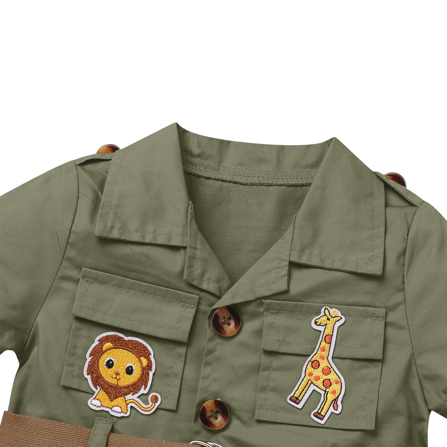 Baby Safari Outfit Wild One Birthday Outfit Girl Short Sleeve Safari Jumpsuit With Hat Toddler Zoo Keeper Costume Army Green 18-