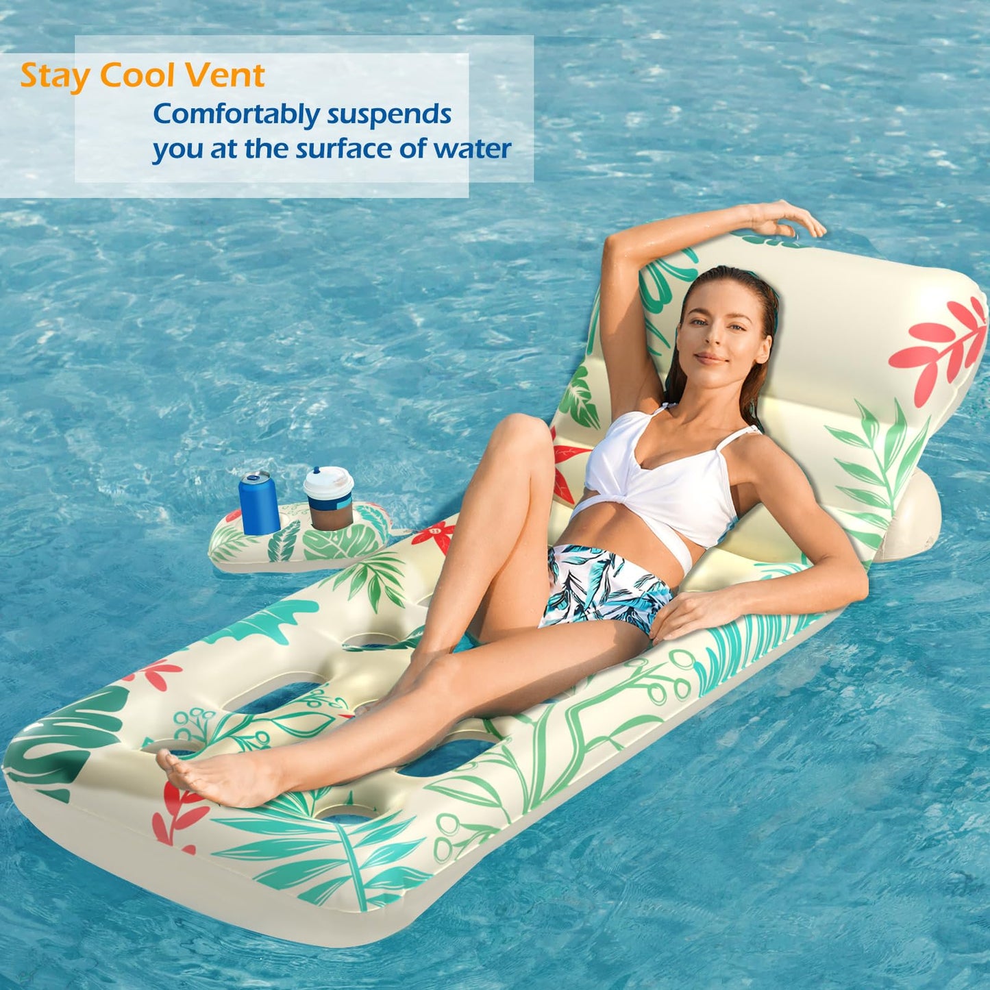 Jasonwell Inflatable Pool Float mature-themed - Pool Floaties Lounger Floats Floating Chair Raft with Adjustable Backrest Cup Holders Water Floaty Lake Lounge Tanning Floats Beach Party Toys for mature-themeds Kids