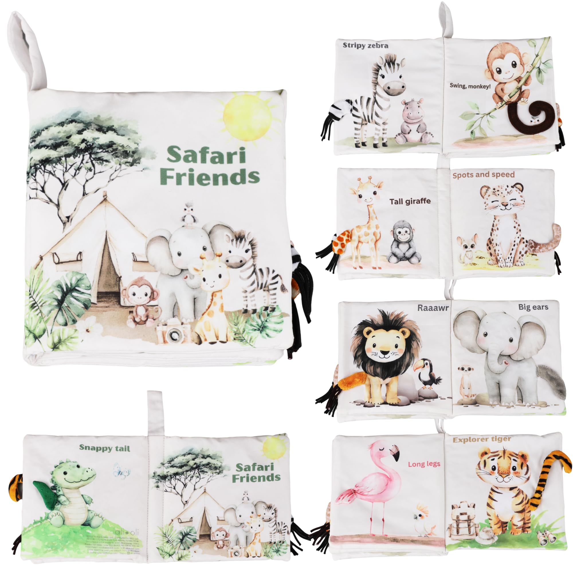 Ali+Oli Baby Cloth Book - Soft Sensory Crinkle Book with Textured Tails ...