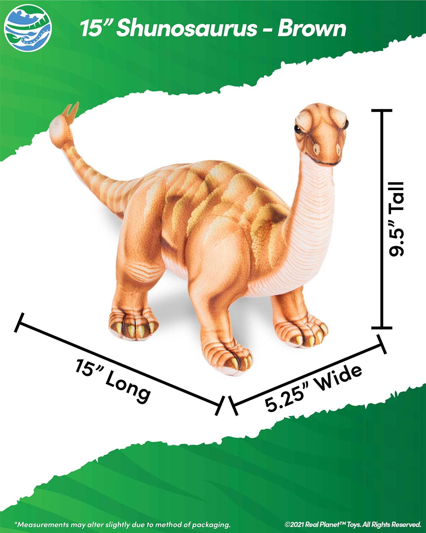 Real Planet 15' Stuffed Dinosaur Plush - Dinosaur Stuffed Animals, Dino Plushie, Baby Stuffed Dinosaur, Little Boy Dinosaur Toys, (Brown Shunosaurus, 15') (15' Long)